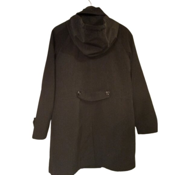Liz Claiborne Outerwear Womens Chic Classic Black Hooded Overcoat Size Med - Picture 6 of 8